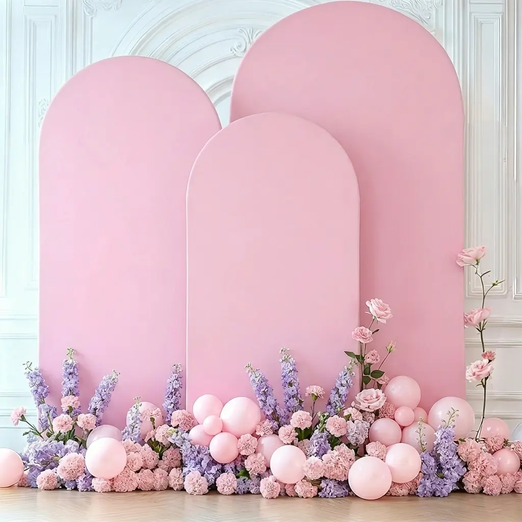3-Pack 6ft 6.6ft 7.2ft Elegant Polyester Photography Backdrops, Stretchable Non-Crease Arch Cover Photo Background Props with Bottom Opening Design Suitable for Parties, Weddings, Gender Reveal, Birthday Parties, Graduation, Party Decor Baby Shower