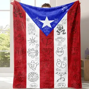 Puerto Rican Flag Flannel Blanket, Soft Warm Throw for Sofa Bed Travel Camping Office Chair, Lightweight Comfortable Gift Home Decor