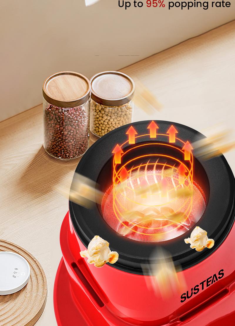SUSTEAS Hot Air Popcorn Maker Machine – 4 BPA-Free Bowls, Oil-Free, Fast & Healthy, Easy Clean, Perfect for Movie Nights (American Style)