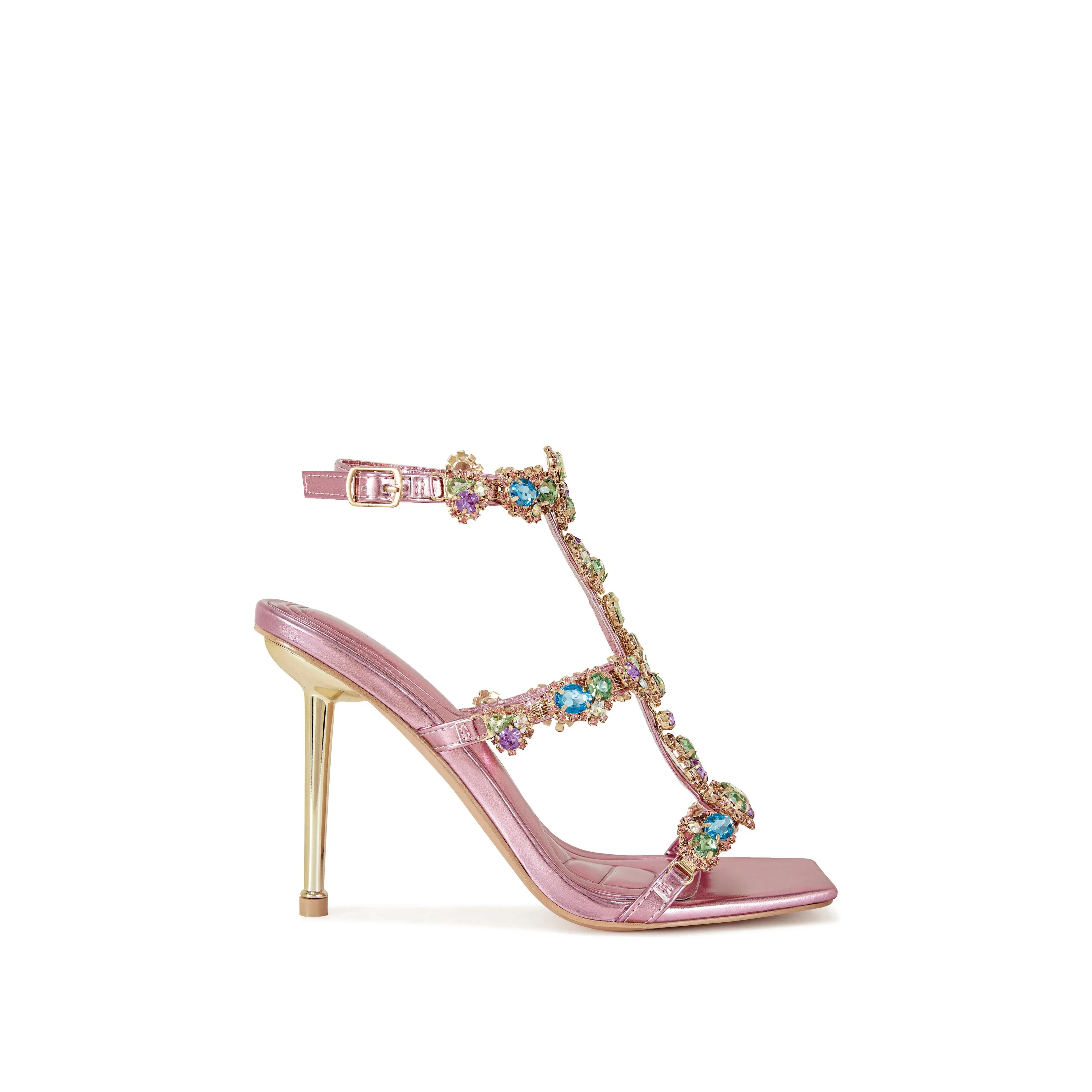 KHAI-PINK EMBELLISHED STILETTO SANDAL