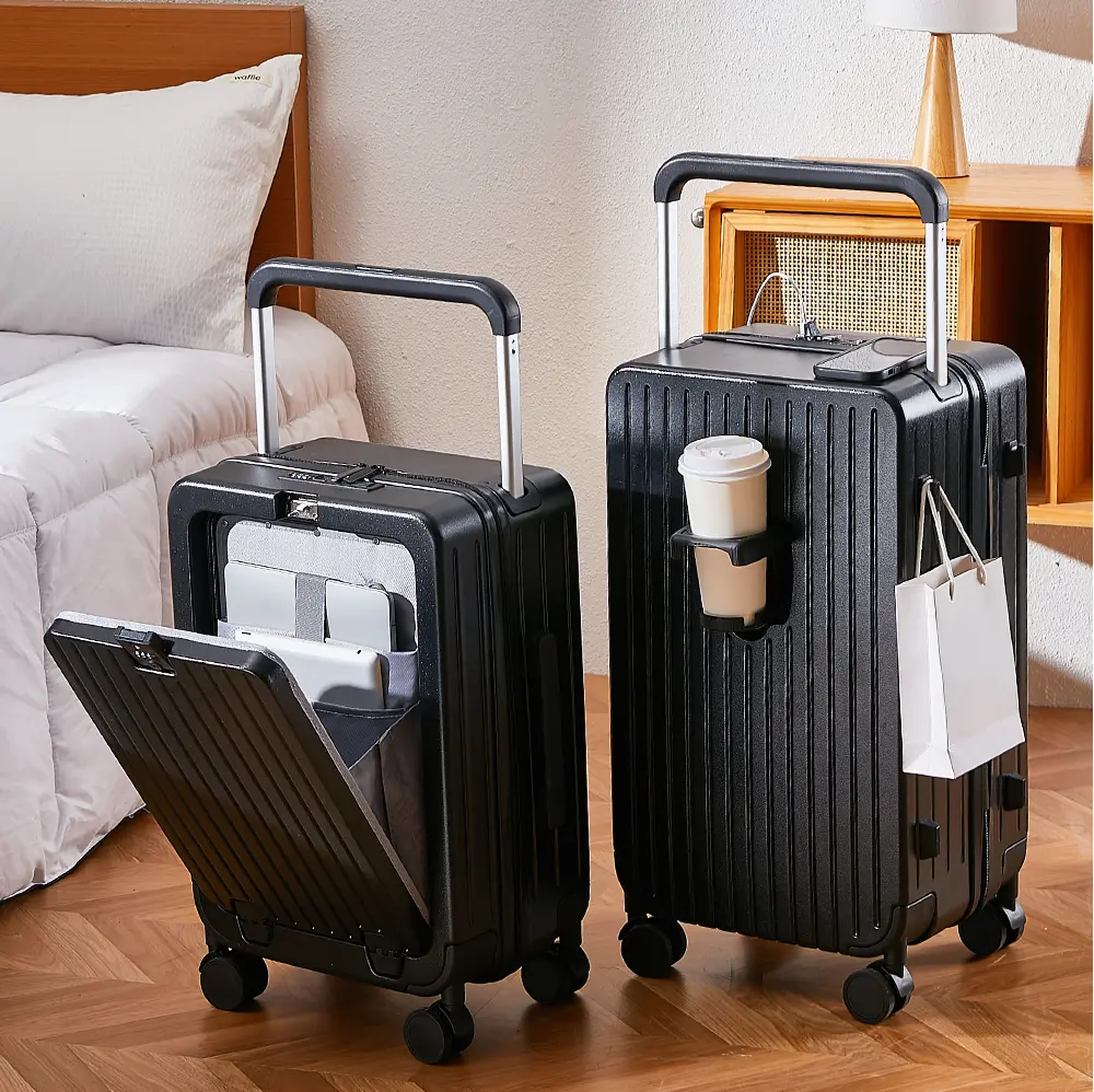 20" Wide Handle Premium Carry On Luggage - Front Laptop Compartment, USB Charging Port, Lightweight Design, TSA Lock, Silent Spinner Wheels, Easy Carry - Ideal for Business Trips, International Travel - 2026 Trendy Suitcase