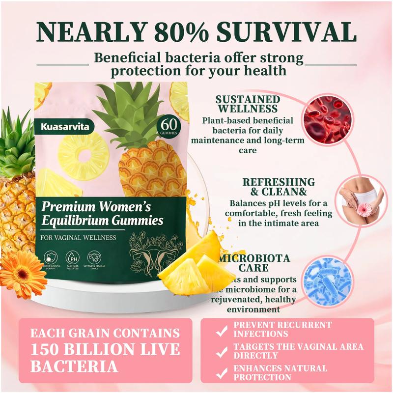 Feminine Balance Gummies 3 Pack, Premium Hawaiian Pineapple Flavor, Women's pH Health Support, Immune & Energy Boost, Vegan Gluten-Free, 60 Count Each