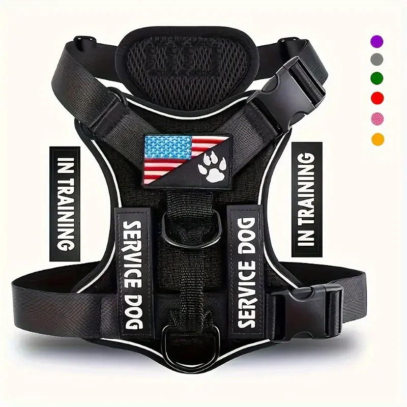 Service Dog Harness with Reflective Vest - Adjustable Soft Oxford Fabric Waterproof Pet Harness, 5 Removable Patches, Breathable Mesh Lining, Easy Control for Small & Medium Dogs, Geometric Design, Size S,back to school