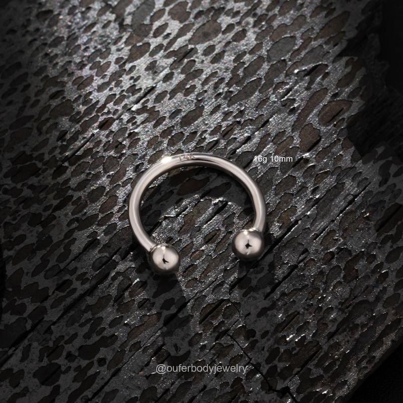 Oufer 14k Solid White Gold 16G Internally Threaded Ball End Horseshoe Septum Nose Piercing Ring -Classic Fit for Everyday Wear Inner Diameter 8mm 10mm