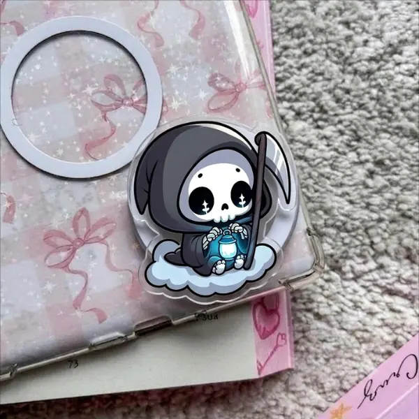 Chibi Grim Reaper MagSafe Phone Grip, Cute Death with Lantern Griptok, Spooky Cloud Phone Stand, Pastel Goth Aesthetic Accessory, Unique Gift