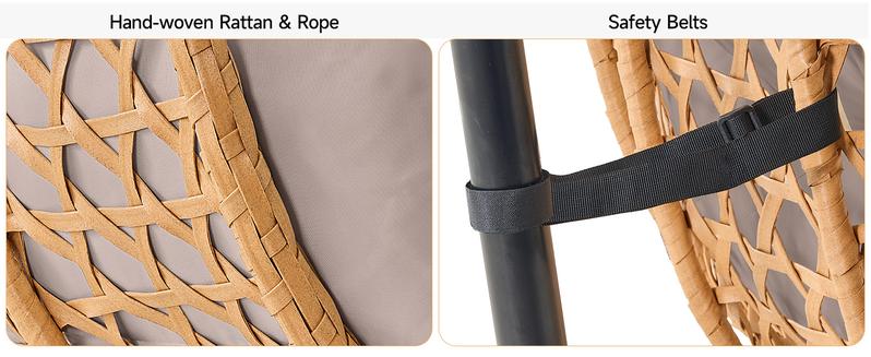 【Valentine's Day Gift】ONBRILL Double Hanging Egg Chair with Stand Bohemian Knot Style Hammock Swing Chair Foldable Basket Denser Weaves 650 Lbs Capacity Loveseat UV Resistant Cushion for Patio Backyard