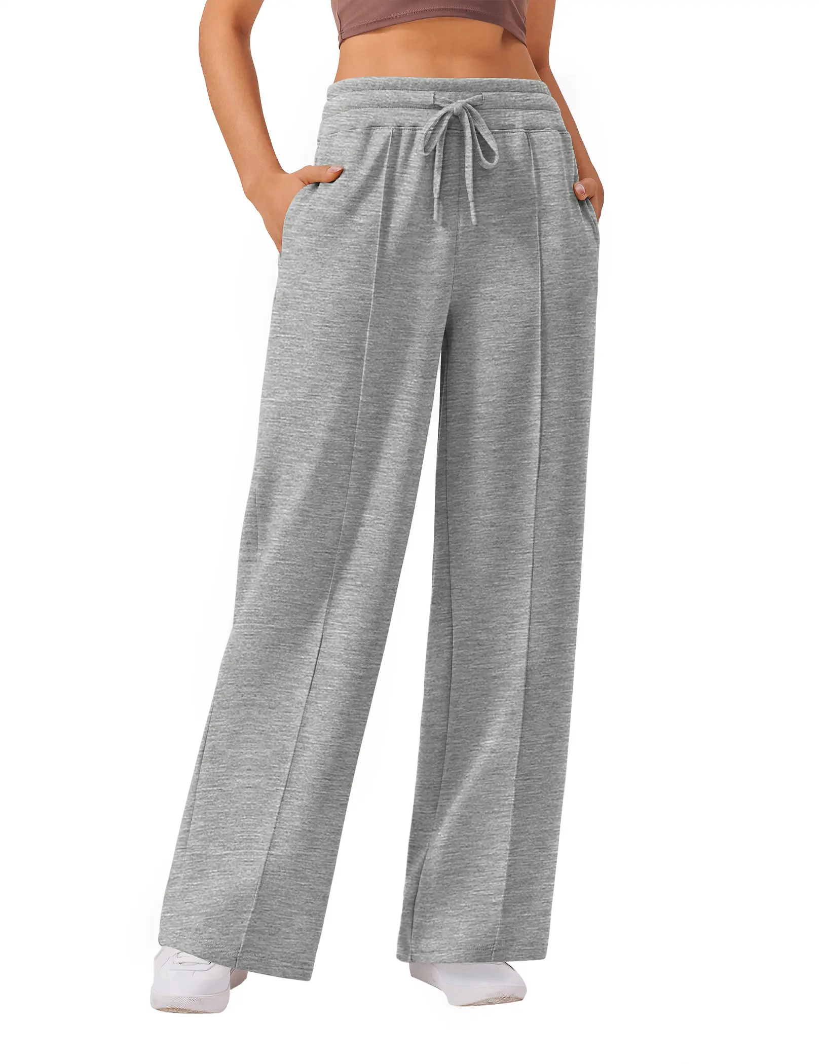 PINSPARK Women's High Waisted Wide Leg Sweatpants - Chic, Soft, Comfortable, Adjustable Drawstring, Elastic Elevated Seams, Loose Breathable Active Pants with Pockets for Spring, Back to School, Bottoms, Pants For Women, Oversized, Athleisure Wear, Sporty