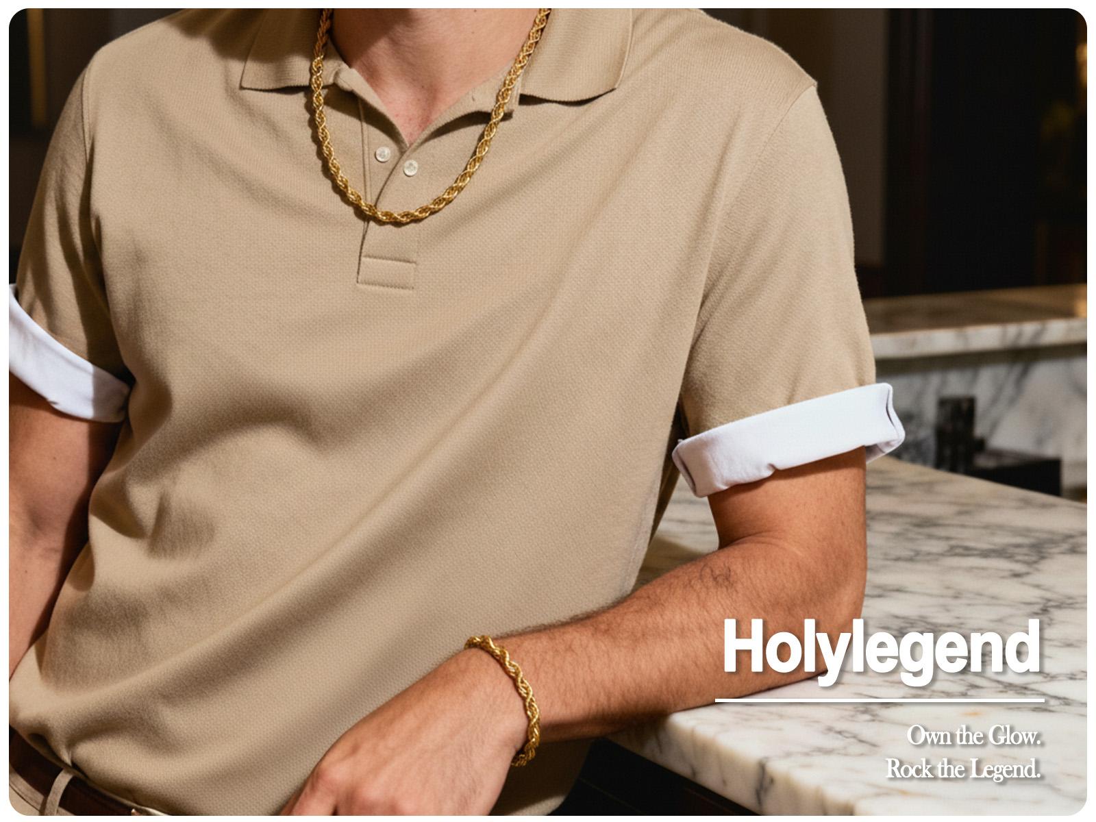 Holylegend 14K Real Gold-Plated Rope Chain Necklace for Men and Women,Upgraded Shine, Faceted Cut, Tarnish-Free, 6mm/8mm, 22"/24" Jewelry