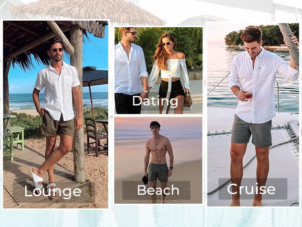 COOFANDY Men's Linen Shorts Casual Summer Beach Shorts Elastic Waist Drawstring Vacation Shorts with Pockets