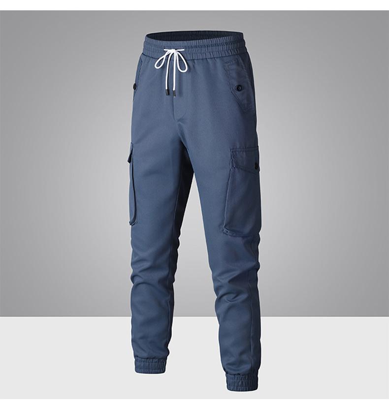 Men’s lightweight cargo pants for spring/summer/autumn — outdoor long pants with multiple pockets, featuring a belt loop closure and a no-zip, non-stretch design; suitable for work (solid color); machine washable.