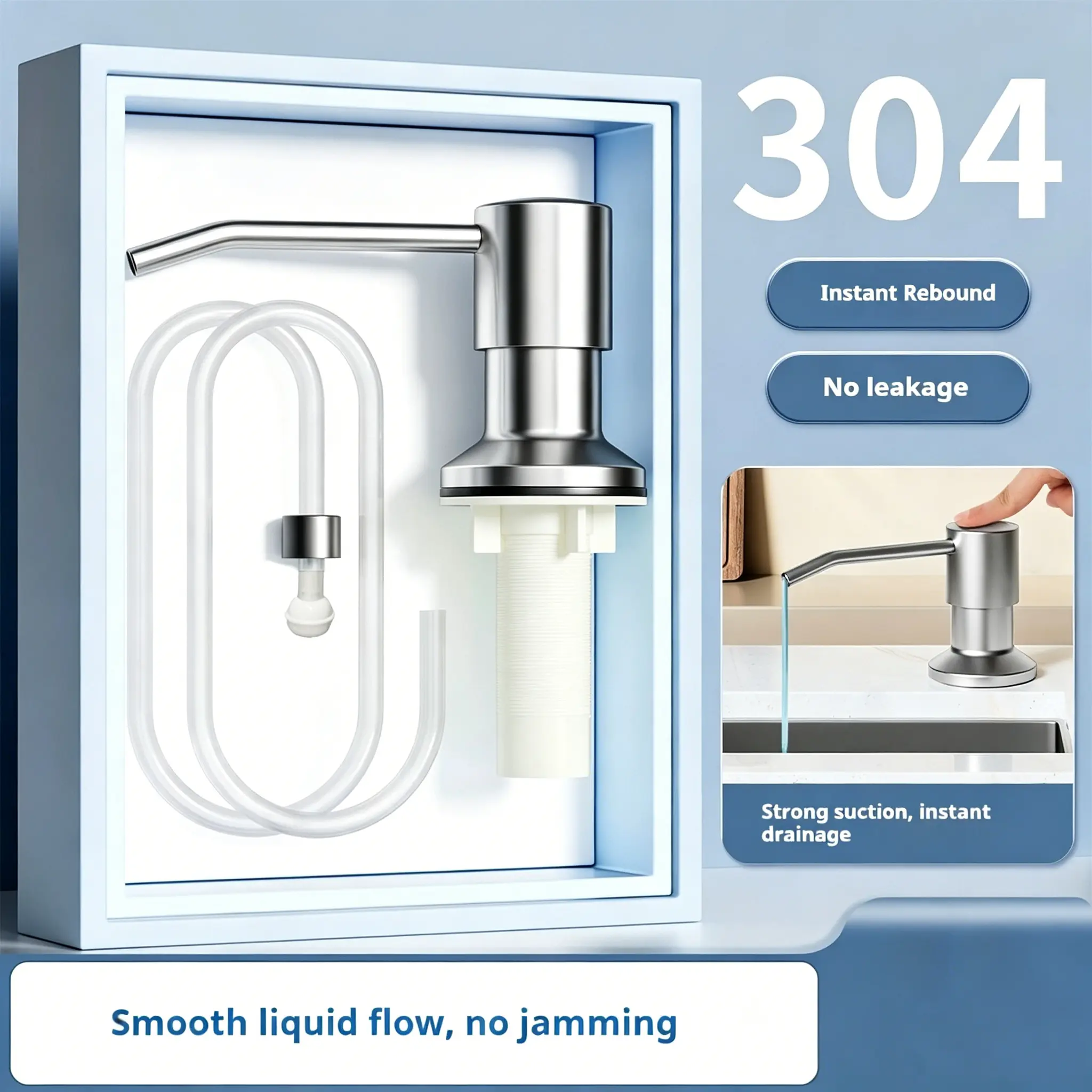Stainless Steel 500ml Liquid Soap Dispenser Bottle for Kitchens, No-Drill Silicone Adhesive Mount Installation, Durable Modern Minimalist Press Pump, Matte Finish Kitchen Fixture Accessory (Mount Included)