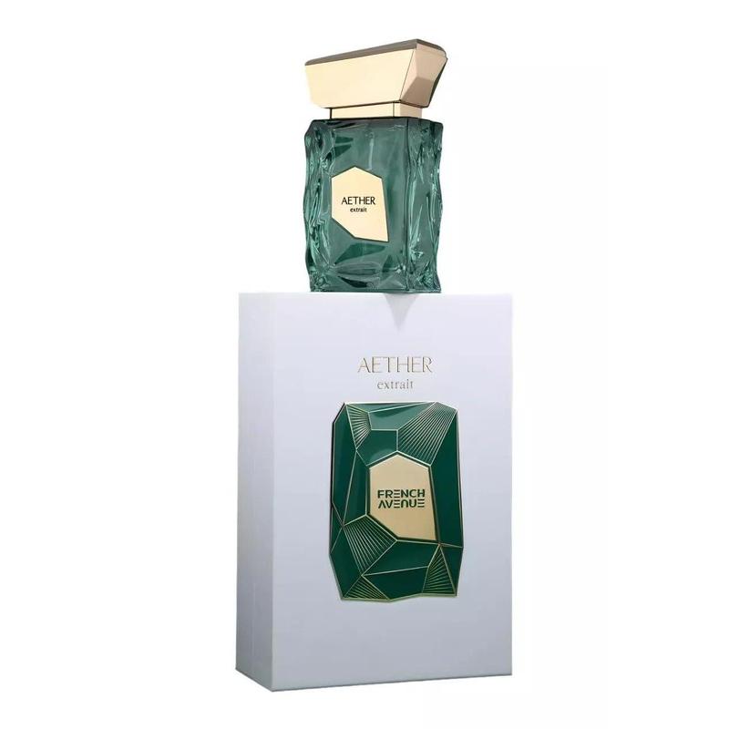 Fragrance World French Avenue Aether Extrait de Parfum Unisex 3.4 Fl  Aether Premium Perfume for Men/Women, Luxurious Emerald Crystal Bottle with Gold Cap, Long-Lasting Fragrance Eau de Parfum