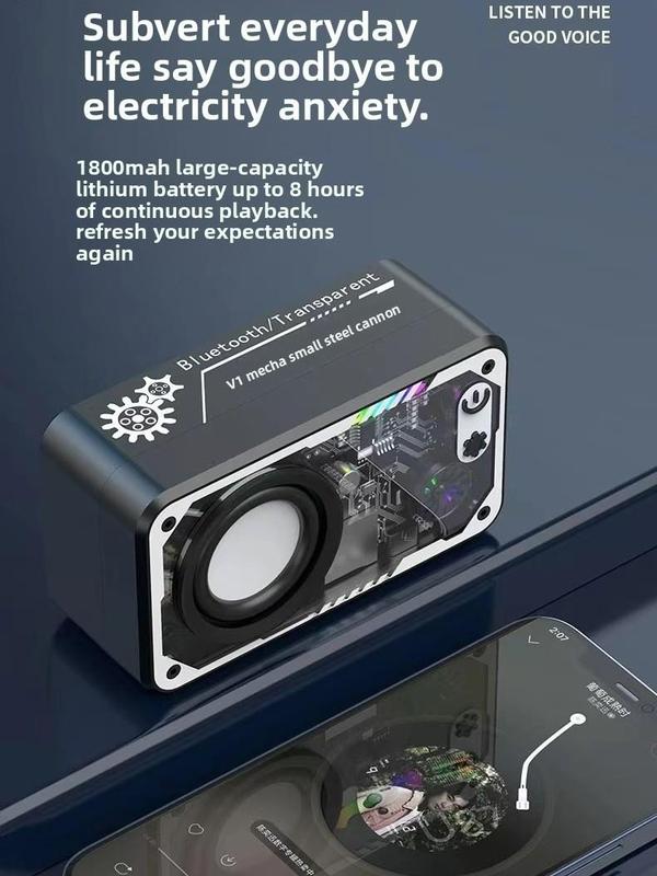 Hi-Fi 3D Sound Bluetooth Speaker with Transparent Mecha LED Light TF Card Support for Enhanced Audio Experience Immersive Sound & Visual Appeal