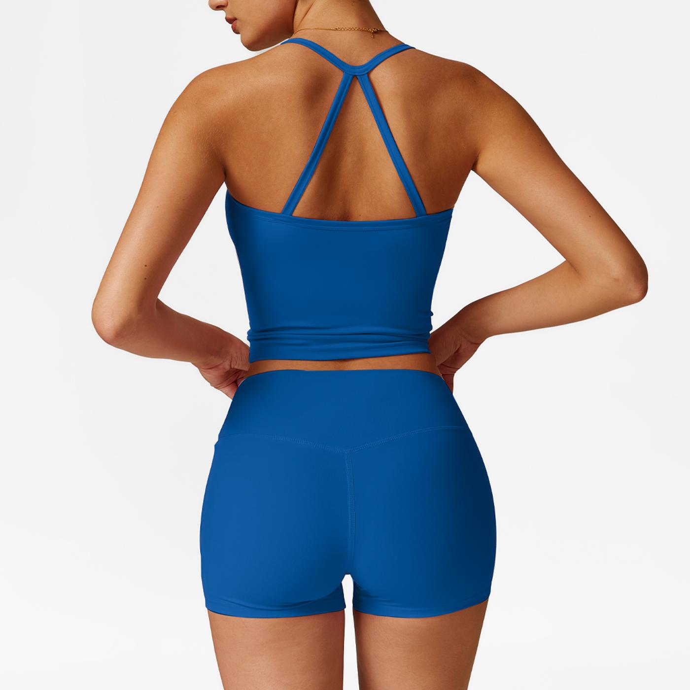 Women's Solid Backless Crop Cami Top & Shorts Fitness Sportswear Set, Sporty Sleeveless Top & Skinny Shorts, Ladies Sportswear for Indoor Outdoor Wear, Fall Outfits Soccer Mom Outfit Yoga Activewear Gym Leggings