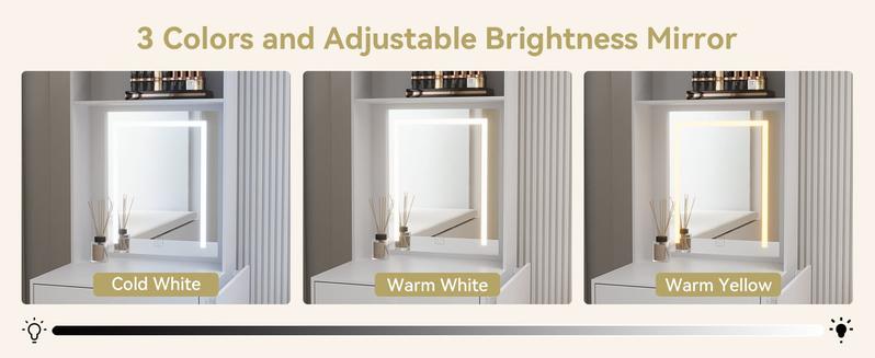 Small Vanity Desk Set with 3 Adjustable Lighted Mirror and Storage Chair IF018