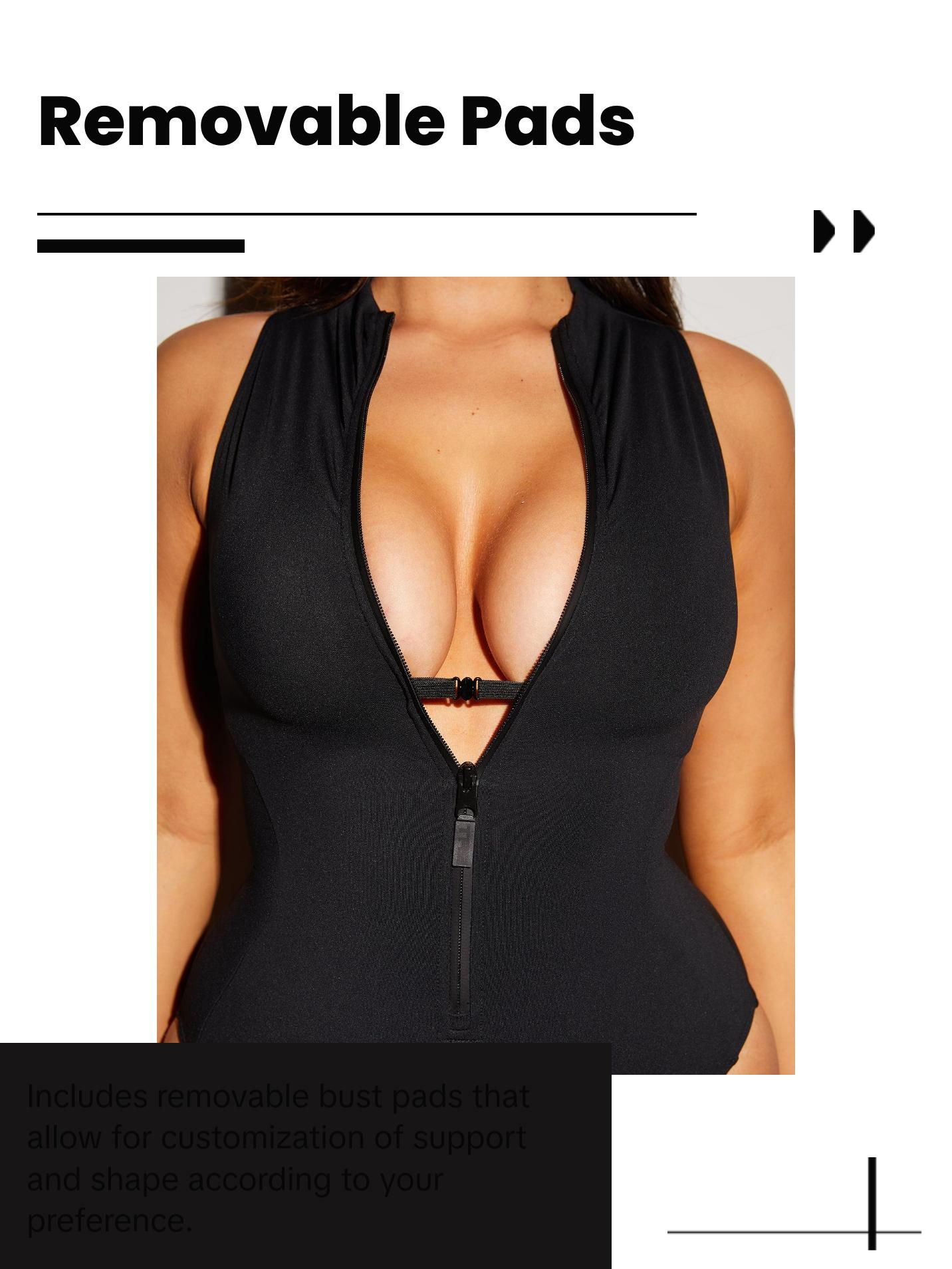 Sleeveless Surfy Black Swimwear with Deep V-Neckline and Front Zipper Closure