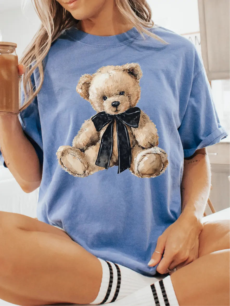 Button Nose & Bows ~  Unisex Short Sleeve CC Garment Dyed T-Shirt Printed in the USA