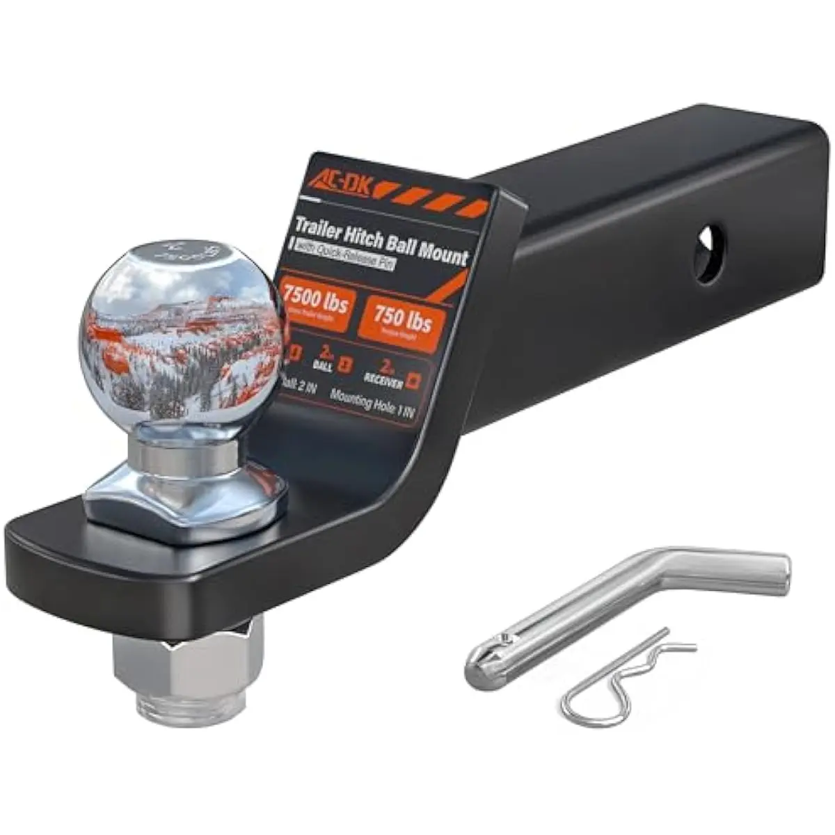 Trailer Hitch Ball Mount for 2 inch Receiver,2 inch Drop Hitch,with 2-Inch Ball,7,500 lbs Capacity Ball Hitch, 750lbs Tongue Weight,Includes Hitch Pin