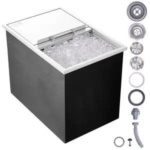 VEVOR Drop in Ice Chest,  , 27"L x 18"W x 21"H Stainless Steel Ice Cooler, Commercial Ice Bin with Sliding Cover, 40.9 qt Outdoor Kitchen Ice Bar, Drain-pipe and Drain Plug Included, for Cold Wine Beer Utensils Indoor
