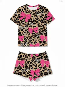 Leopard & Pink Bow Pyjama Set  + FREE 3pc Laundry Kit