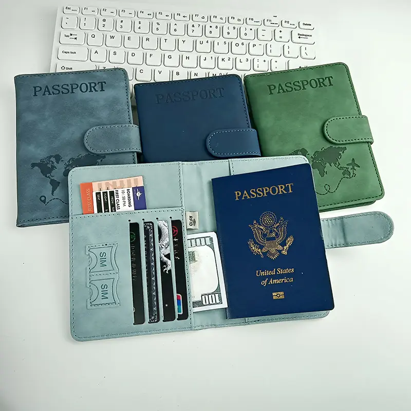 【Groove】Passport Cover, Unisex Minimalist Solid Color Leather Travel Wallet with RFID Blocking and Magnetic Buckle, Travel Document Holder, Chic, Mini Travel Products