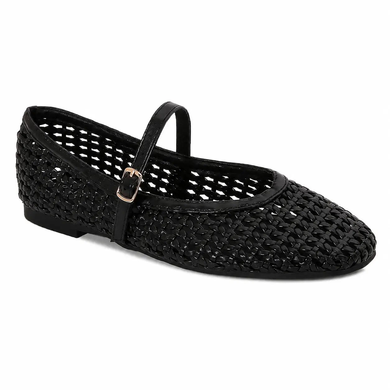 BERNESS Veera Women's Woven Mesh Mary Jane Ballet Flats, Cushioned Round Toe Casual Shoes with an Adjustable Buckle Strap, Basic