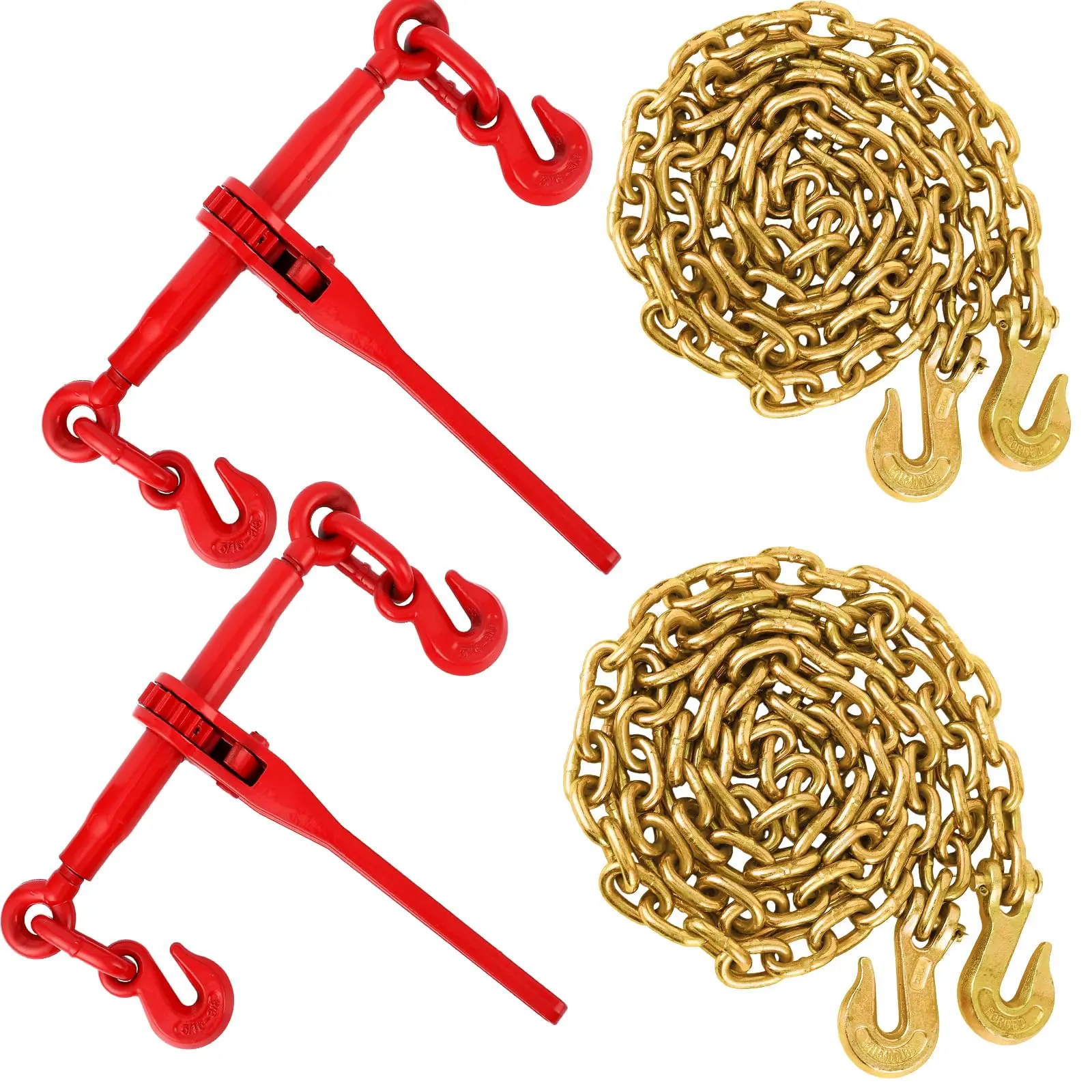 Chain Binder Set Grade 70 Heavy Duty Ratchet Binder Cargo Tie Down Trailer Load Transport Kit G70 Alloy Steel Truck Trailer Security Corrosion Resistant Industrial Load Securing