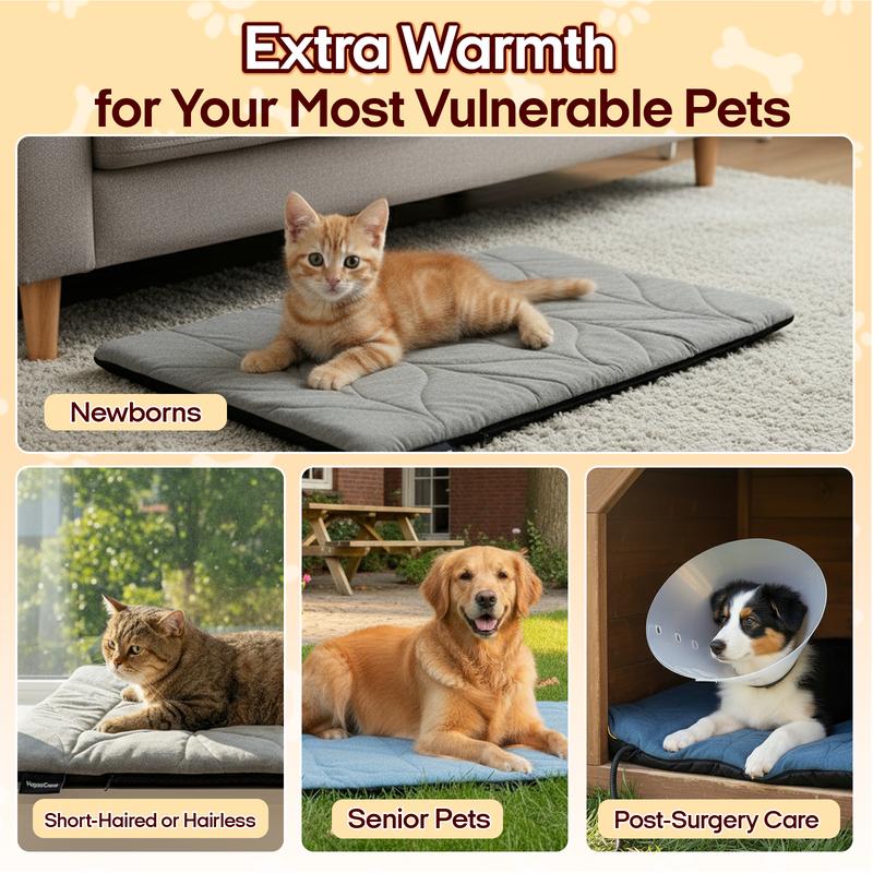 Vagascape Heated Pet Pad for Dogs & Cats – 7-Layer Safety Design, Auto Overheat Protection, Chew-Resistant Cord, Waterproof & Machine Washable, Ideal for Indoor & Outdoor Use Shaped Beds