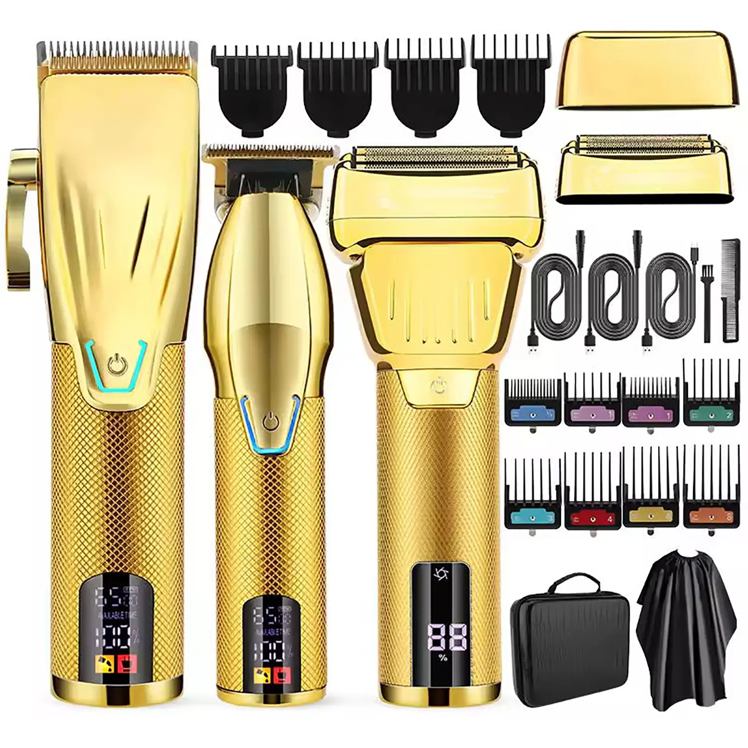 Hairdresser-specific hair clipper set, professional hair clipper and shaver set, includes a rechargeable hair clipper and an electric shaver, cordless hair clipper, complete accessories, LCD display Hair Cutting Kits Hair Grooming Kit