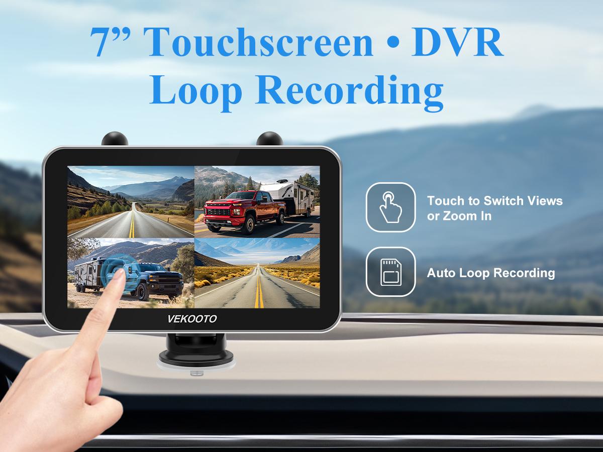 VEKOOTO VK7Pro Magnetic Solar Wireless Backup Camera 7'' IPS Touchscreen HD1080P No Wiring Rechargeable for RV Trailer Camper Car Blind Spot Truck Automotive Backup Camera Easy Install No Tools Needed