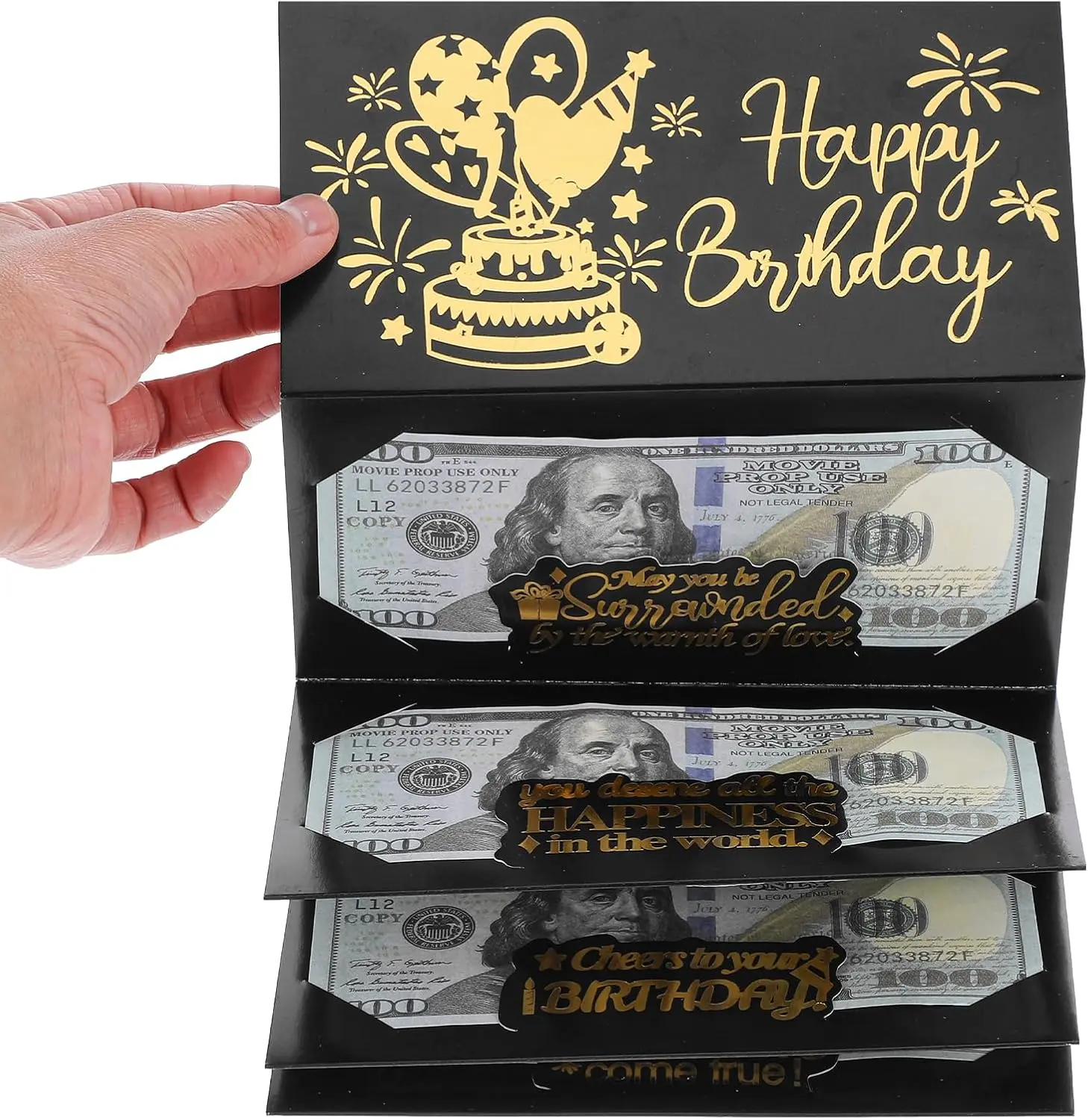 3 Pcs Elegant Design Black Gold Cardboard Birthday Money Envelopes - Unisex Adult Cash Gift Holders with 6 Slots for Cash & Fun Party Cards, Festive Home & Party Supplies, Cash Slots