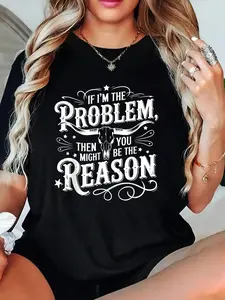 If Problem Vintage Then You Might Be Reason T-Shirt Crew Neck T Shirt For Summer, Women's Soft Short Sleeve Top, Stylish Comfy Tee For Women Graphic Tees Plus Size