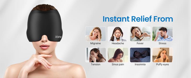 RENPHO Migraine Relief Cap, Headache Relief Hat, Ice Head Wrap with Hot or Cold, Gel Ice Face Mask, Birthday Gifts for Women Men