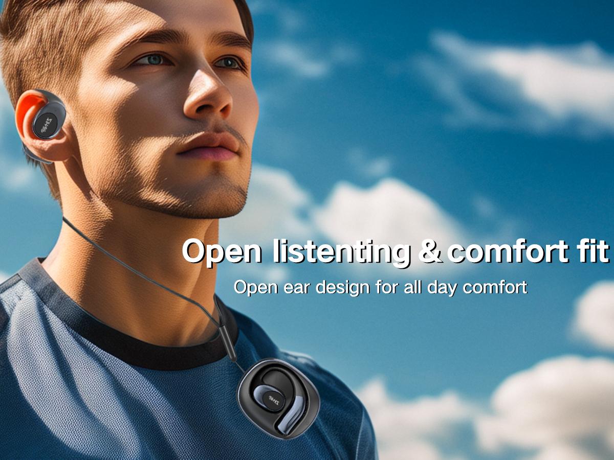 ZIHNIC S09 True Wireless Open Ear Bluetooth 5.4 Earbuds IPX5 Waterproof Sport Headsets Built-in Microphone