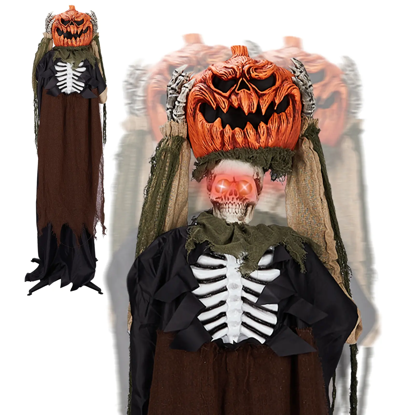 Life-Size Animatronic Pumpkin-Head Ghost Halloween Outdoor Decoration, Sound-Activated Haunted House Prop with Creepy Sounds for Garden Yd Lawn