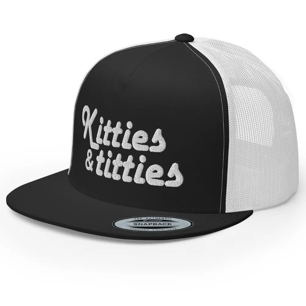 RIVEMUG NG Kitties and Titties Flat Bill Trucker Hat High Crown Adjustable Funny Adult Humor Cap