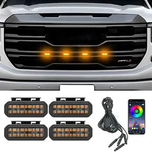 GMC Sierra 1500 LED Front Grille Light Amber 12V Daytime Running Lamp ABS PMMA Yellow Shell for RAM 1500 Pickup Off-Road Clamp-On Installation Set