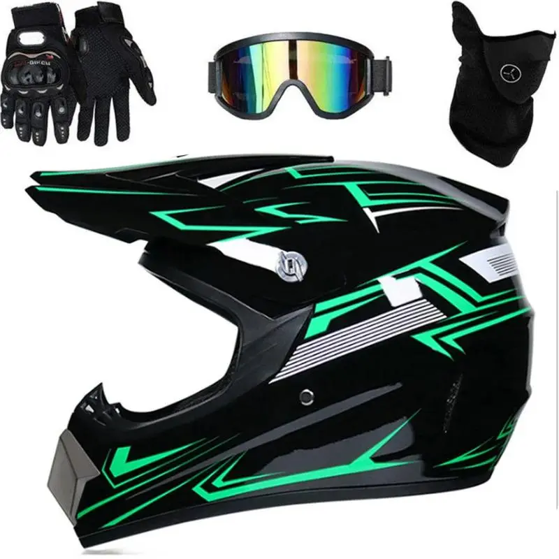 Matte Black DOT Off-Road Cert Full Face Helmet Set for Adults, ABS+EPS Foam, Ventilation Holes, Goggles+Gloves+Face Mask, Anti-Injury Protective Gear for ATV/Mud Bikes, Trail Rides sohochic