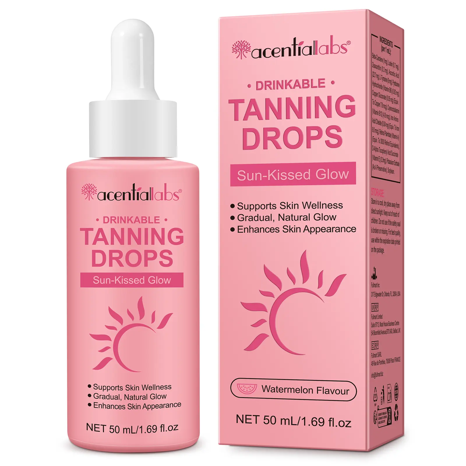 Acentiallabs Self Tanner Drops 50ml Vegan Watermelon Sunless Tanning Formula Flawless Sun Kissed Glow Daily Body Care For All Skin Types Inspired By Natural Tanning Gummies Vitamin Blend Sustainable Non GMO Daily Bronzing Drops