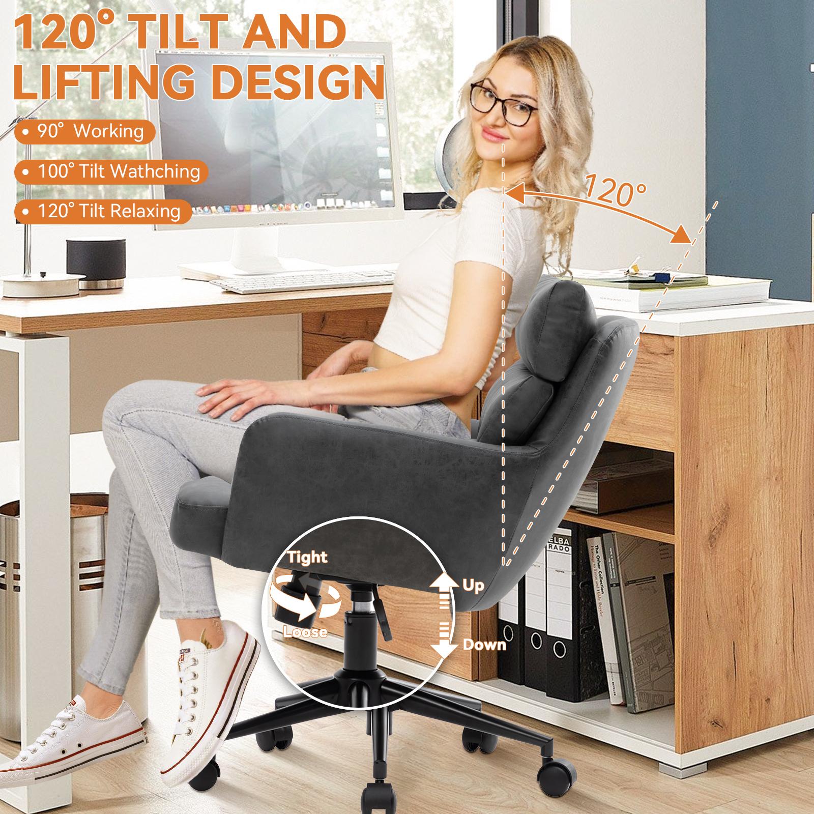 BaliaaFurniture PU Leather Office Chair, Computer Chair,Managerial Executive Office Chair, Criss Cross Chair Wheels Swivel Chair with Leg Rest and Lumbar Support