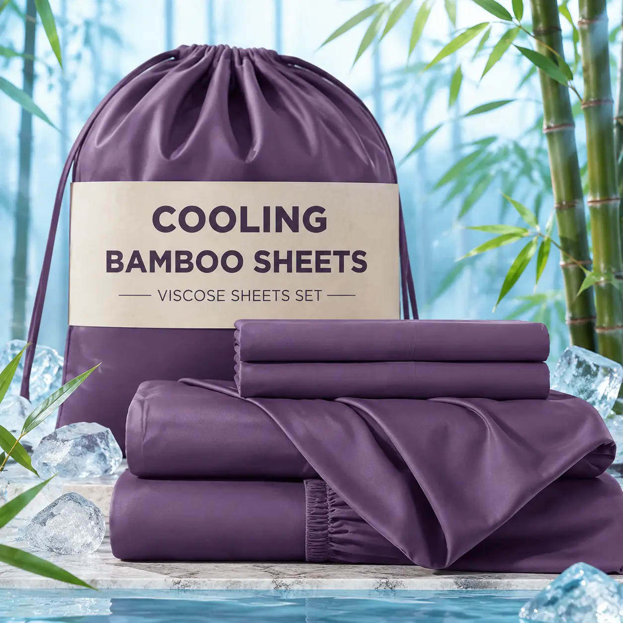 MUXHOMO 6-Pcs Extra Deep Pocket Bamboo Viscose Sheets Set - Plain Weave Viscose Blend, Cooling Breathable Hotel Luxury Soft Wrinkle-Free Fitted Sheets & Pillowcases for Full/Queen/King Mattresses (Back to School, Home Decor)