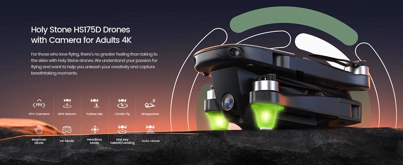 Holy Stone GPS Drone with 4K Camera, HS175D RC Quadcopter with Auto Return, Follow Me Mode, Brushless Motor, Circle Fly, 46 Mins Long Flight Time Portable Wireless Transmission