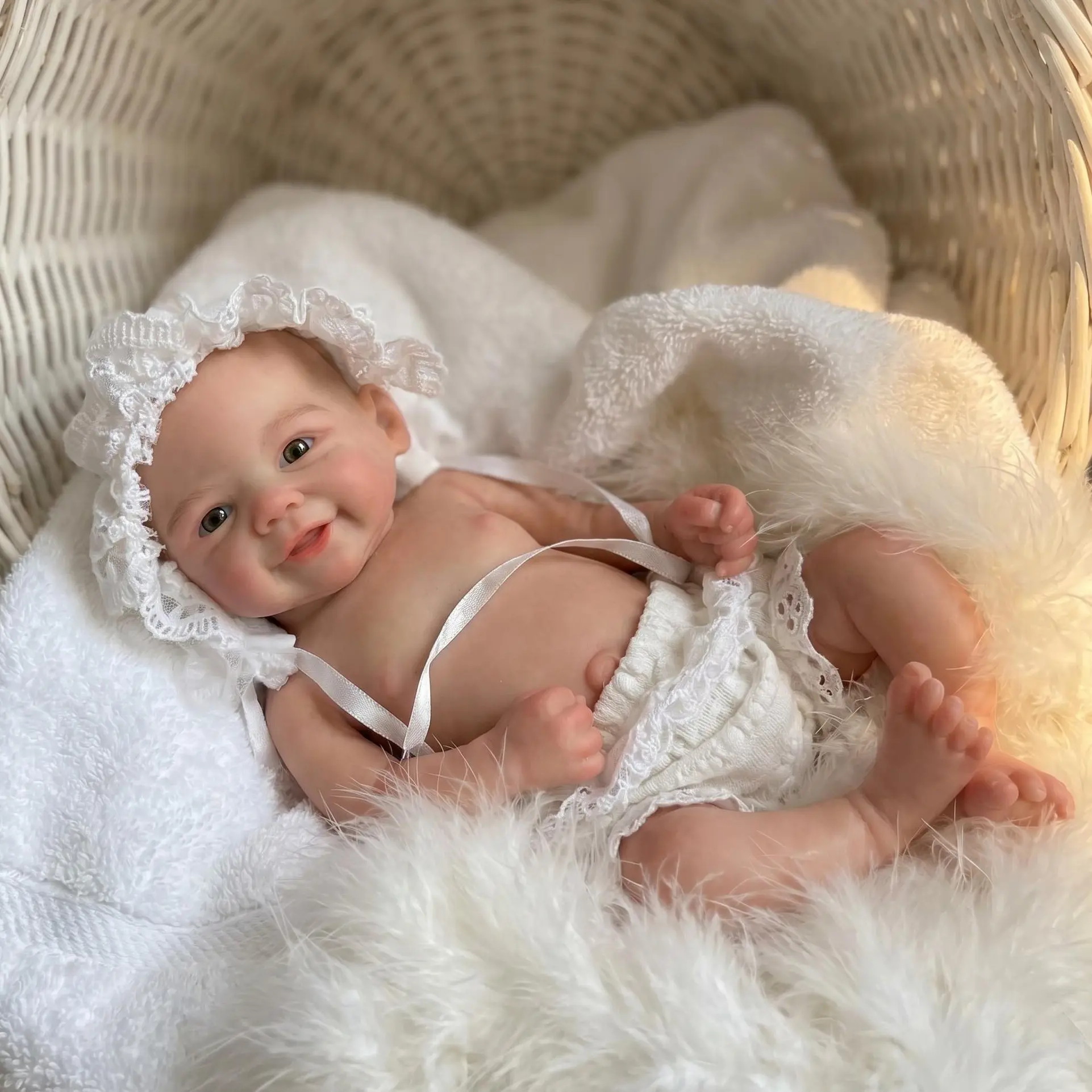13in Open Mouth Full Silicone Newborn Doll - Silicone Baby Dolls for 3-4 Years Girls, Hand-Painted Lifelike Skin, Bathable Washable Collectibles, Matching Outfit, Baby Powder Scent, Realistic Look