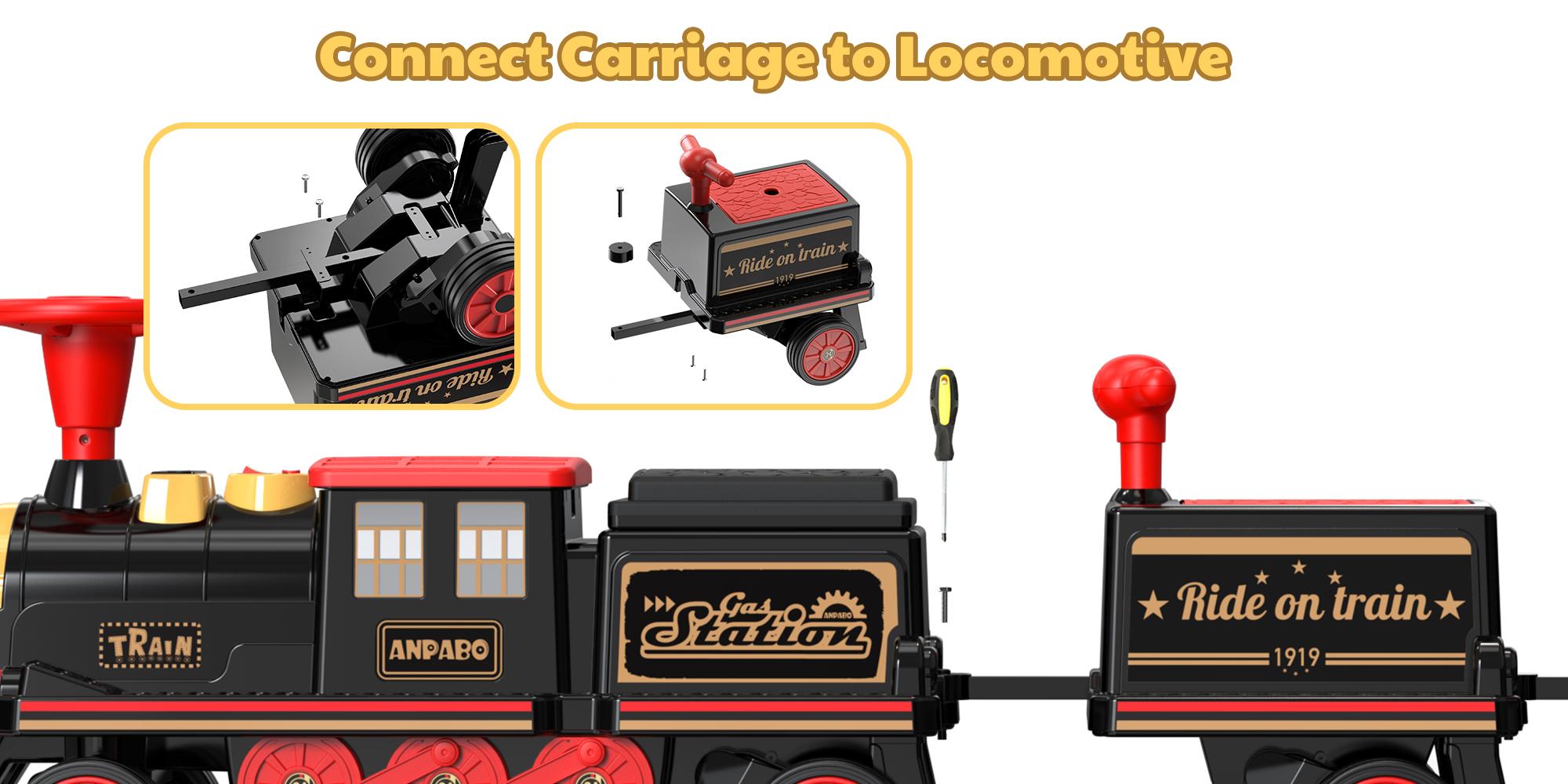 ANPABO 12V 2-Seater Trackless Ride-On Train, Electric Toy Car for Kids 3+, Adjustable Seat, Storage, Headlights, Whistle & Music (Carriage Optional) – The Magical Christmas Gift Every Kid Dreams Of! ANPABO 12V 2-Seater Trackless Ride-On Train, Electric Toy Car for Kids 3+, Adjustable Seat, Storage, Headlights, Whistle & Music (Carriage Optional) – The Magical Christmas Gift Every Kid Dreams Of!