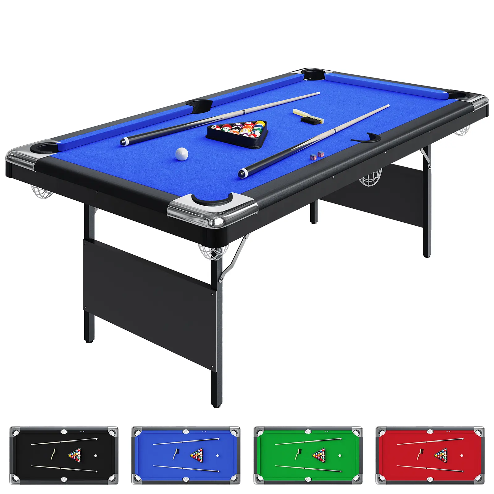 Folding Billiards Table Set with Complete Accessories, Heavy-Duty Steel Frame, Space-Saving Portable Billiard for Home Game Room, Adult Rec Room