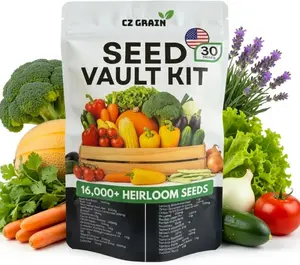 Vegetable & Herb Seed Vault Kit – 30 Variety Heirloom Garden Seed Packets – 16,000+ Non-GMO Seeds for Planting – Survival Garden Starter Set – 30 Plant Markers Included