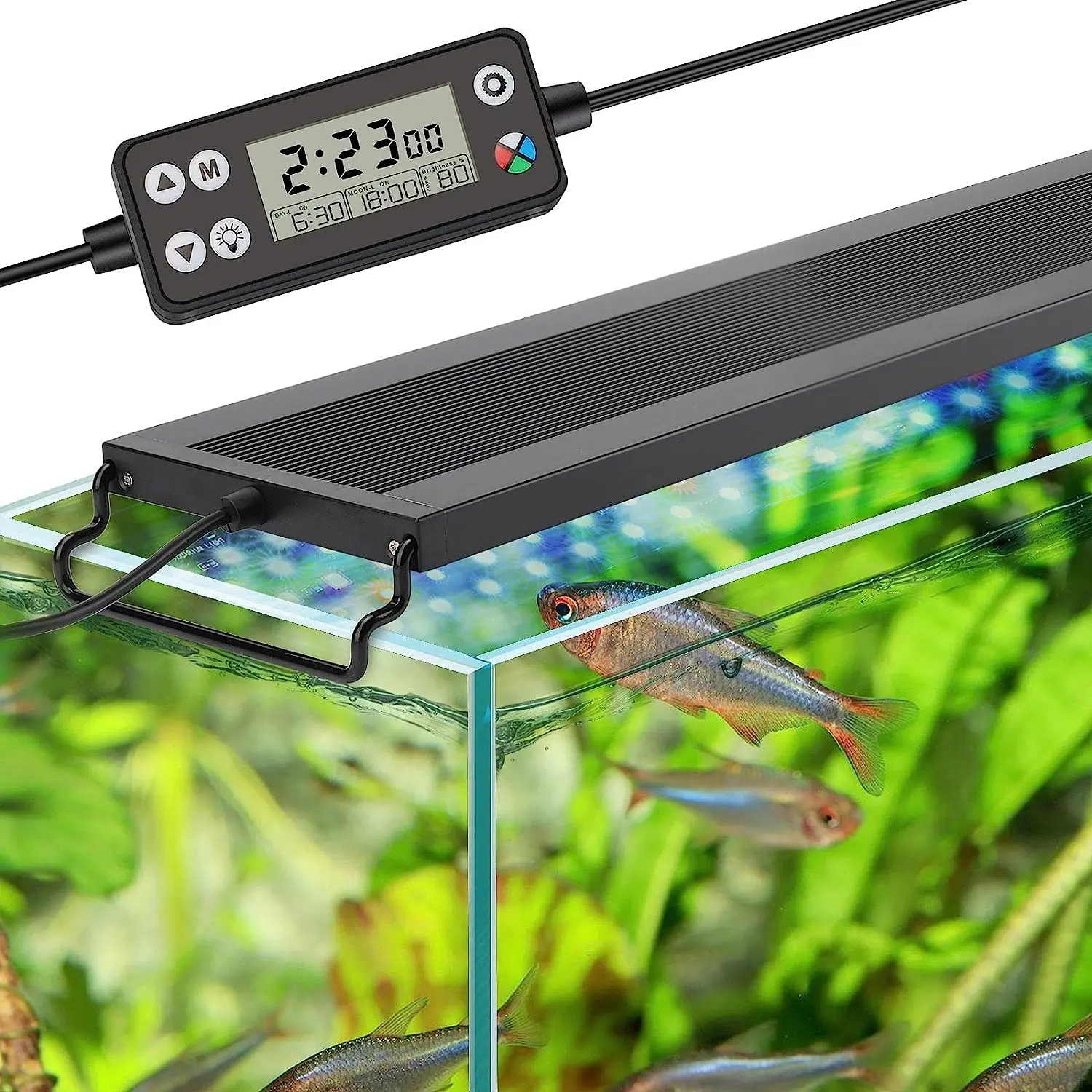 hygger Auto On-Off Full Spectrum LED Aquarium Light Fish Tank Lamp, LCD Monitor, 24/7 Lighting Cycle, 7 Colors, Adjustable Timer, IP68 Waterproof, 3 Modes for Freshwater Planted Tanks