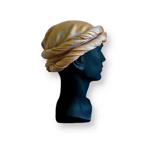Light Blue & Gold Paisley Head Wrap Turban