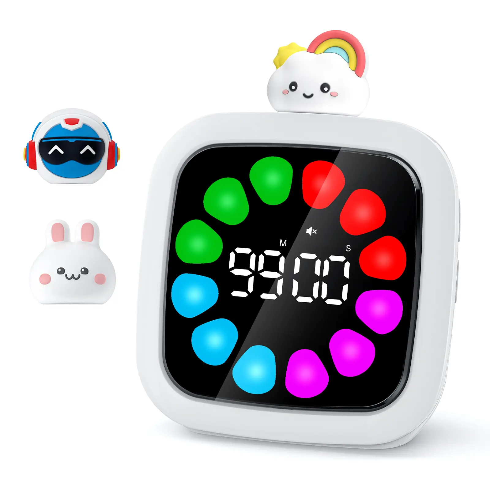 Yunbaoit Digital Visual Timer for Kids - Rechargeable 99-Minute Silent Countdown Clock, 19 Ringtones, 9 DIY Color Petal Display, Pause Function, Kitchen Utensils Set (Mother’s Day Gift, Rainbow Doll Time Management Tool), Timer Countdown Clock, Timer Kitc