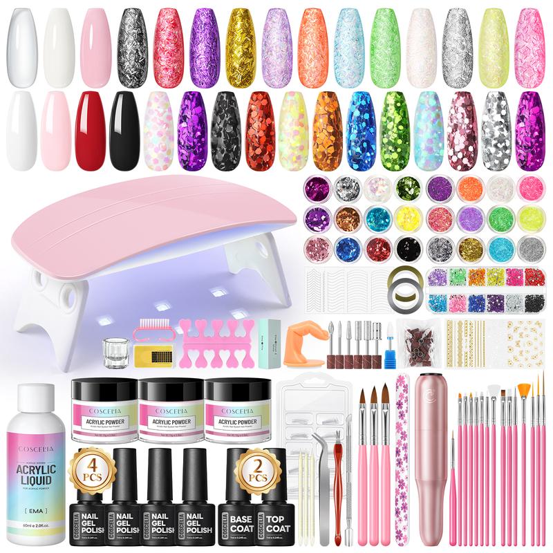 COSCELIA Acrylic Nail Kit for Beginners | Nude Acrylic Powder, UV Gel Polish & Glitter Decorations | Complete Gift for Women COSCELIA Acrylic Nail Kit for Beginners | Nude Acrylic Powder, UV Gel Polish & Glitter Decorations | Complete Gift for Women